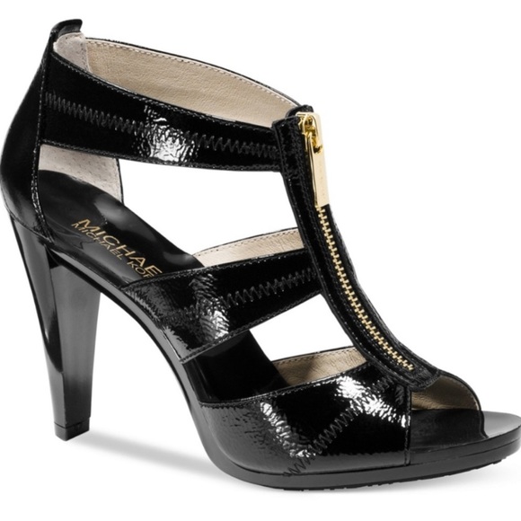 Michael Kors Black Berkley Patent T Strap Heels - Picture 1 of 10